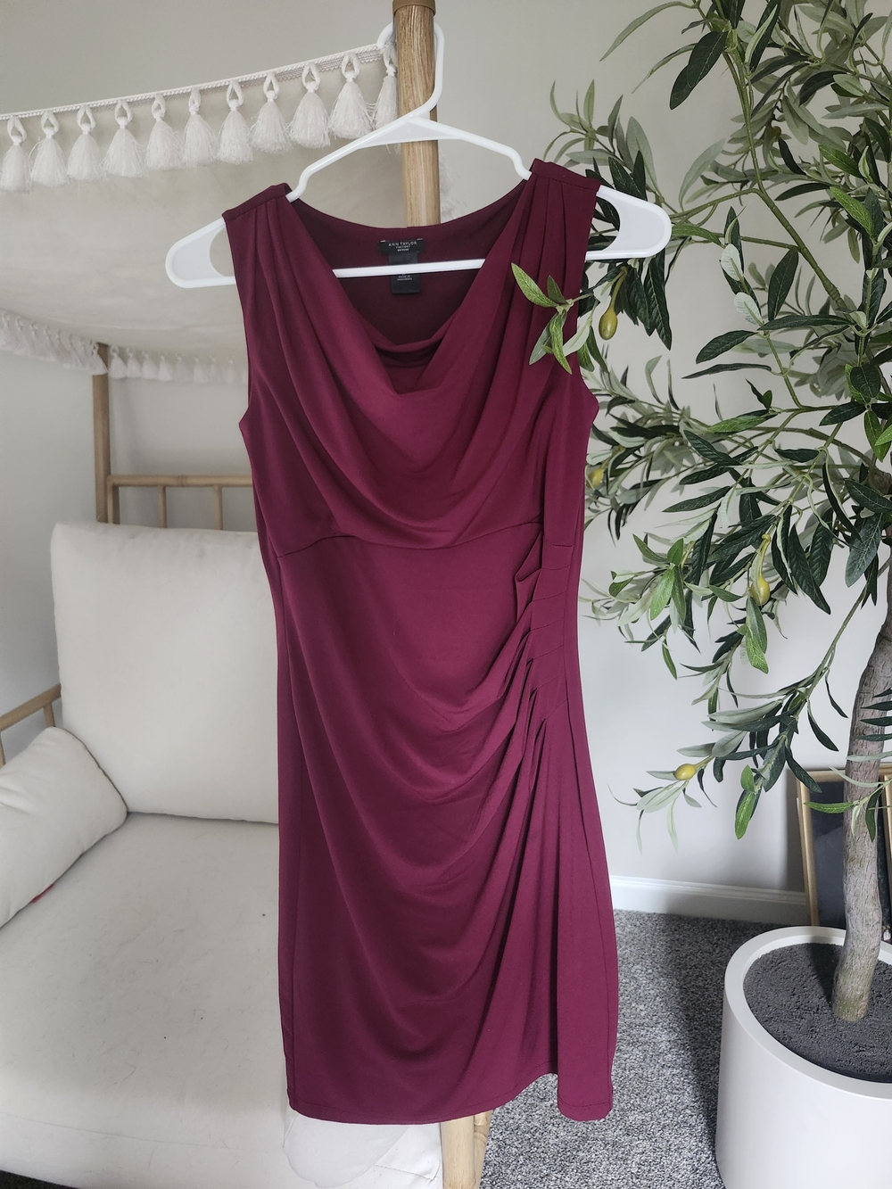 Ann Taylor 0P Sleeveless Wine Draped Cowl Midi Dress